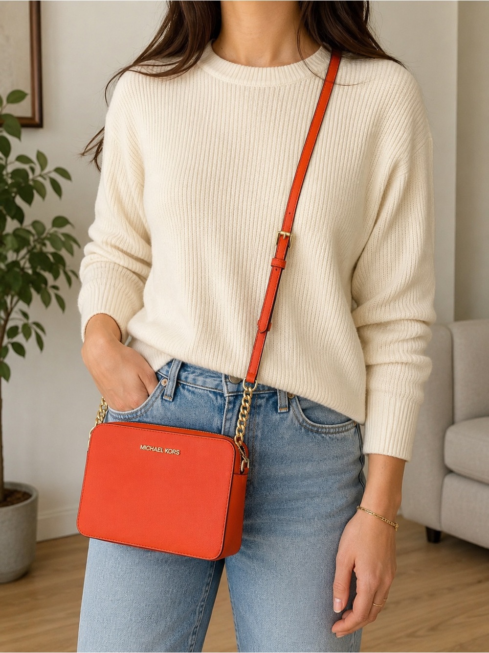 Michael Kors Genuine | Brand New| Saffiano Leather Cossbody bag | Coral Orange 🧡